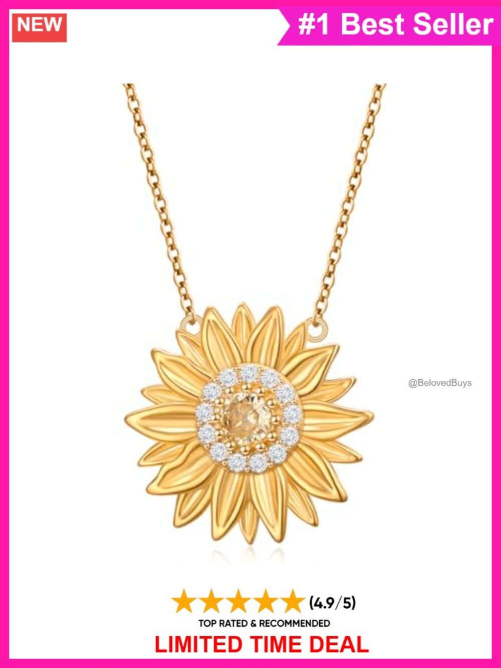925 Sterling Silver Gold Plated Sunflower Necklace Pendant Jewelry